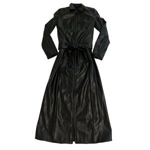 Khy Faux Leather Collared Coat in Black